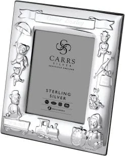 Carrs Sterling Silver Bear Motif 4 x 3 Photo Frame with Mahogany Back