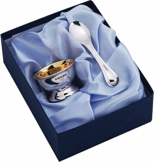 Carrs Hallmarked Sterling Silver Gilded Egg Cup And Spoon Set