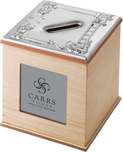 Sterling Silver And Maple Wood Cube Photo Money Box by Carrs Silver