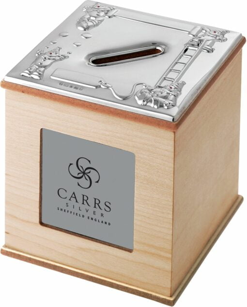Sterling Silver And Maple Wood Cube Photo Money Box by Carrs Silver