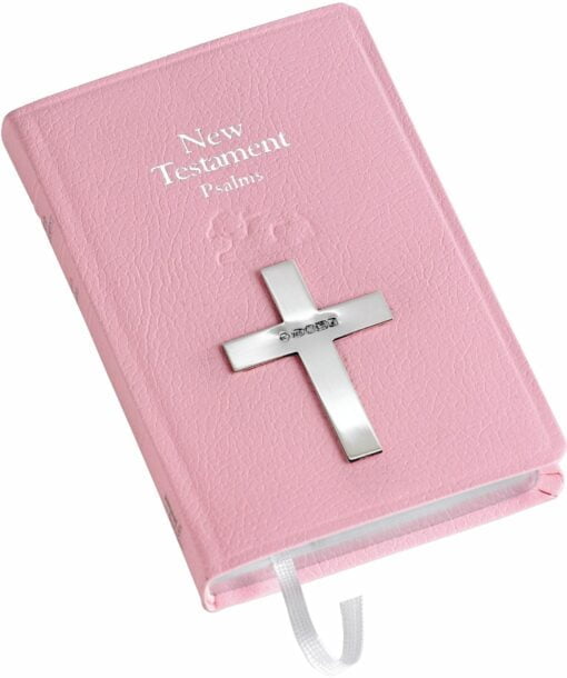 New Testament Bible With Sterling Silver Cross in Pink by Carrs Silver