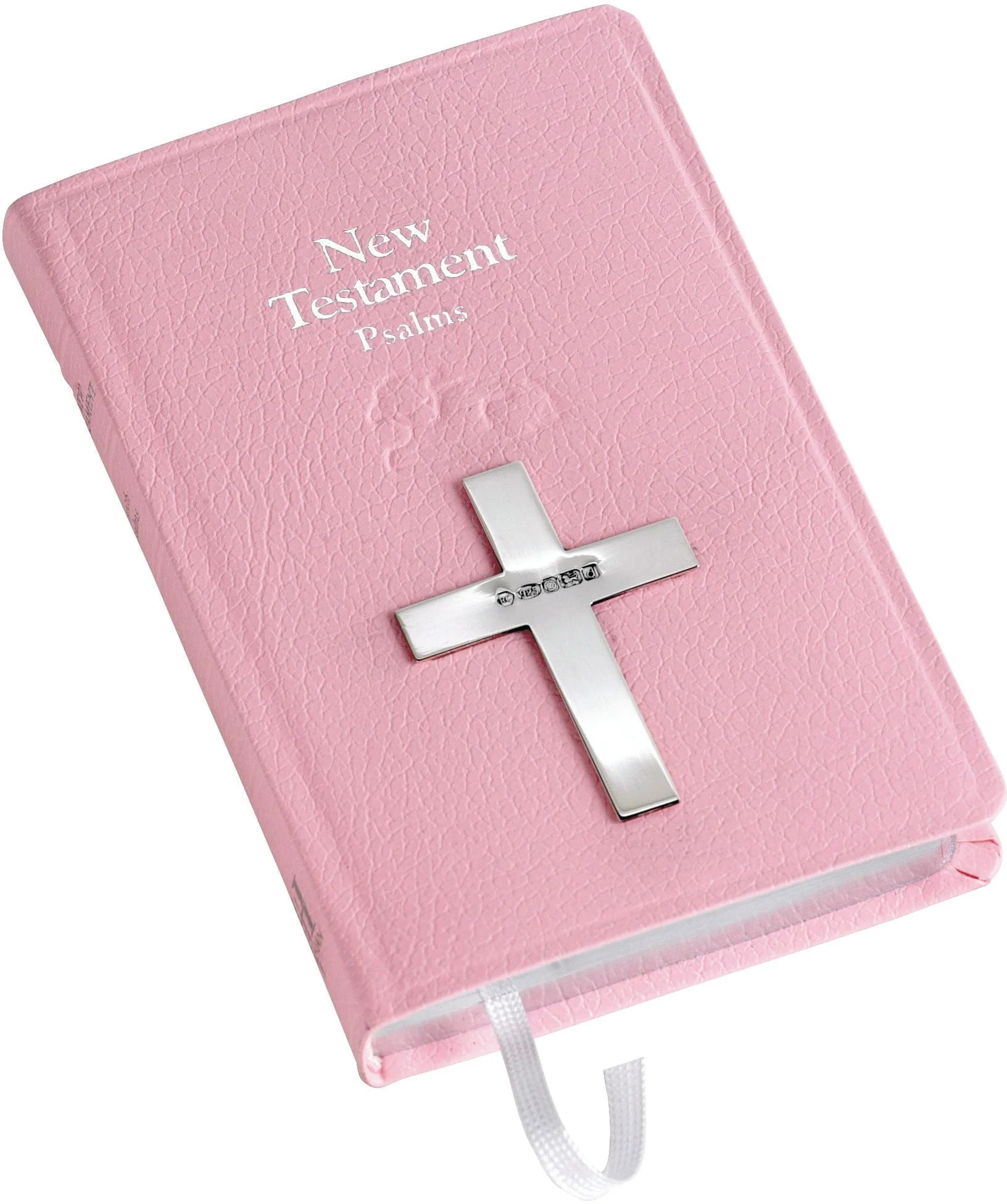 New Testament Bible With Sterling Silver Cross in Pink by Carrs Silver