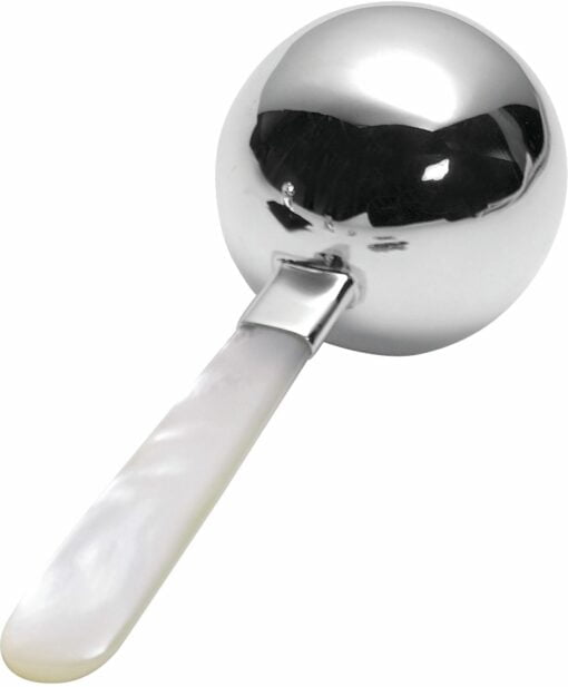 Carrs Hallmarked Sterling Silver Babys Rattle With Mother Of Pearl Handle