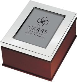 Sterling Silver Flat Plain Rectangle Frame Mahogany Keepsake Box