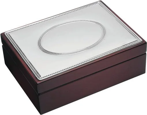 Sterling Silver Oval and Bead Large Jewellery Box