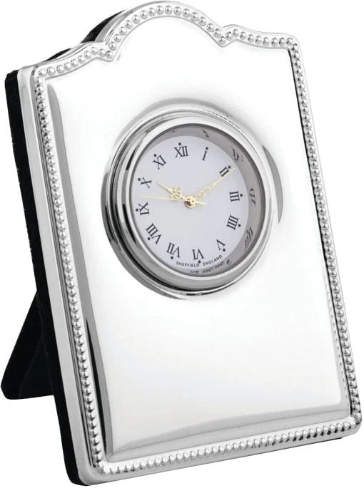 Sterling Silver Beaded Mini Desk Clock from Carrs Silver