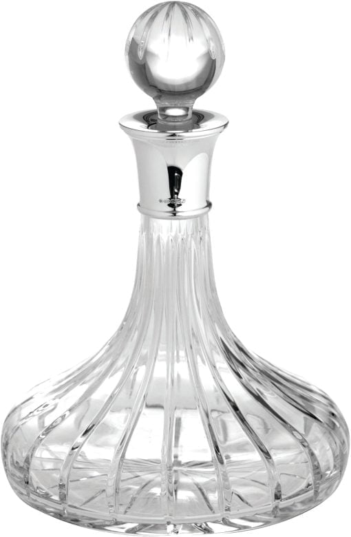 Linear Cut Crystal Ships Decanter by Carr's Silver