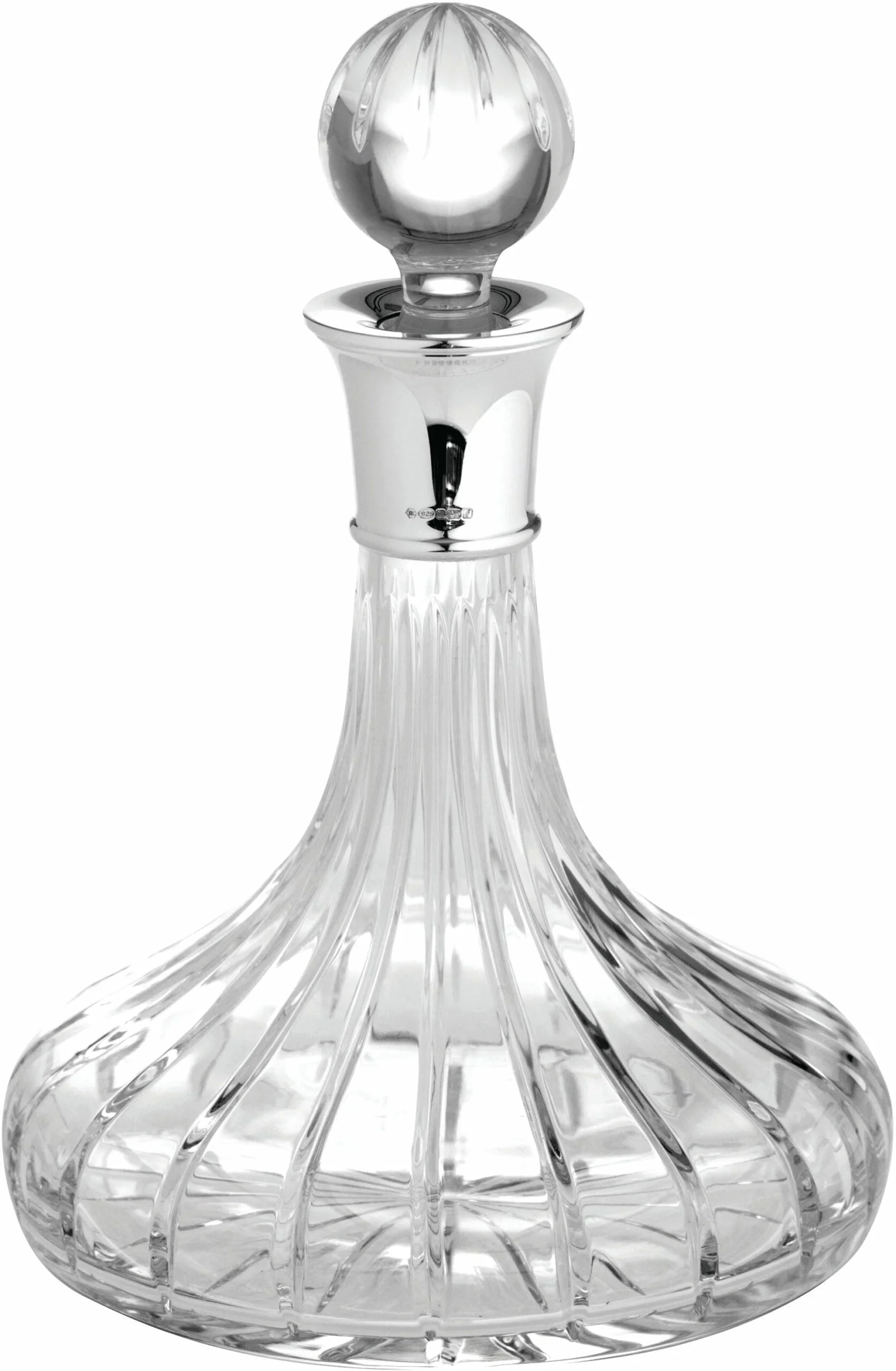 Linear Cut Crystal Ships Decanter by Carr's Silver