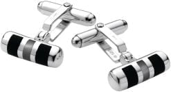 Sterling Silver Cylindrical Black Onyx & Mother Of Pearl Cufflinks by Carrs Silver