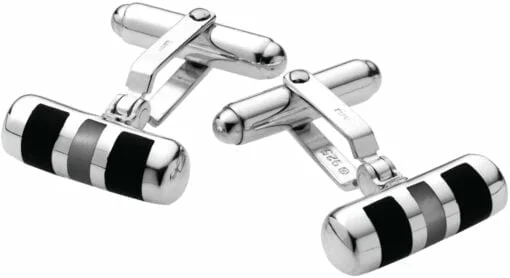 Sterling Silver Cylindrical Black Onyx & Mother Of Pearl Cufflinks by Carrs Silver