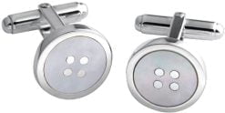 Sterling Silver Mother of Pearl Round Button Post Cufflink from Carrs Silver