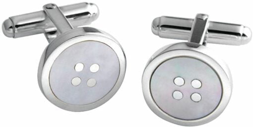 Sterling Silver Mother of Pearl Round Button Post Cufflink from Carrs Silver