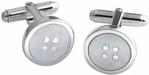Sterling Silver Mother of Pearl Round Button Post Cufflink from Carrs Silver