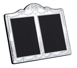 Sterling Silver Traditional Antique Ribbon 5 x 3.5 Inch Double Photograph Frame by Carrs Silver