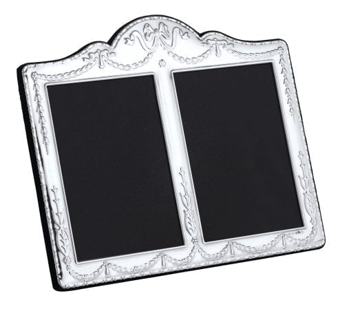 Sterling Silver Traditional Antique Ribbon 5 x 3.5 Inch Double Photograph Frame by Carrs Silver