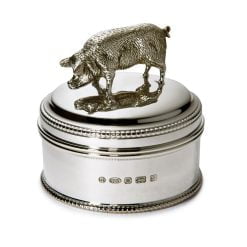 Sterling Silver Round Keepsake Box with Silver Pig by Francis Howard