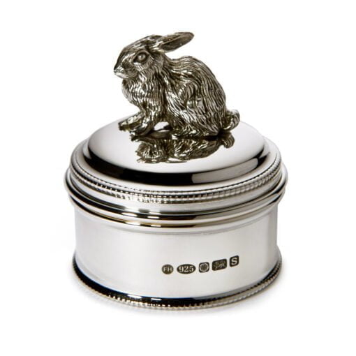 Sterling Silver Round Keepsake Box with Silver Rabbit by Francis Howard