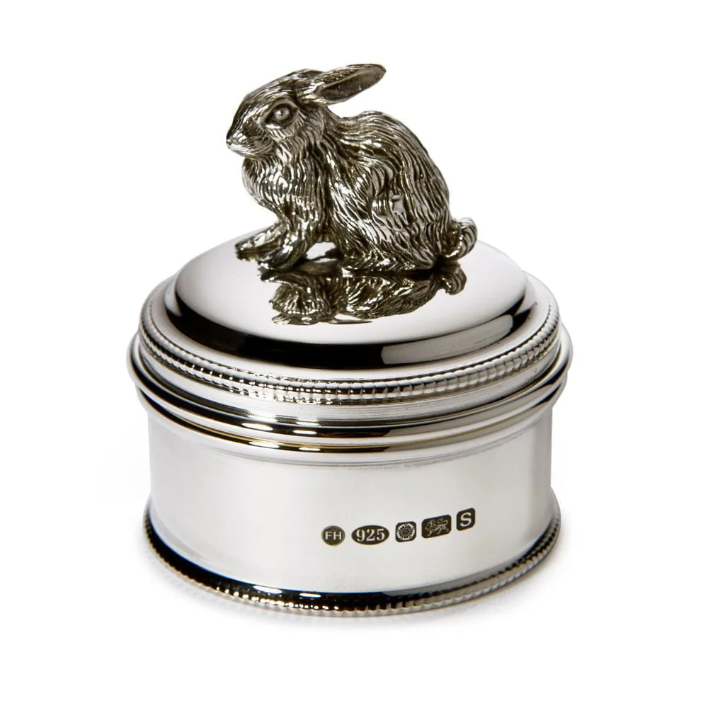 Sterling Silver Round Keepsake Box with Silver Rabbit by Francis Howard