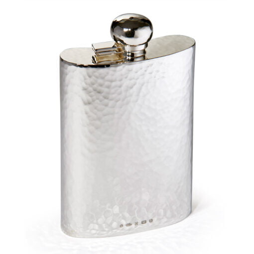 Sterling Silver Hammered 7 oz Captive Top Hip Flask from Francis Howard