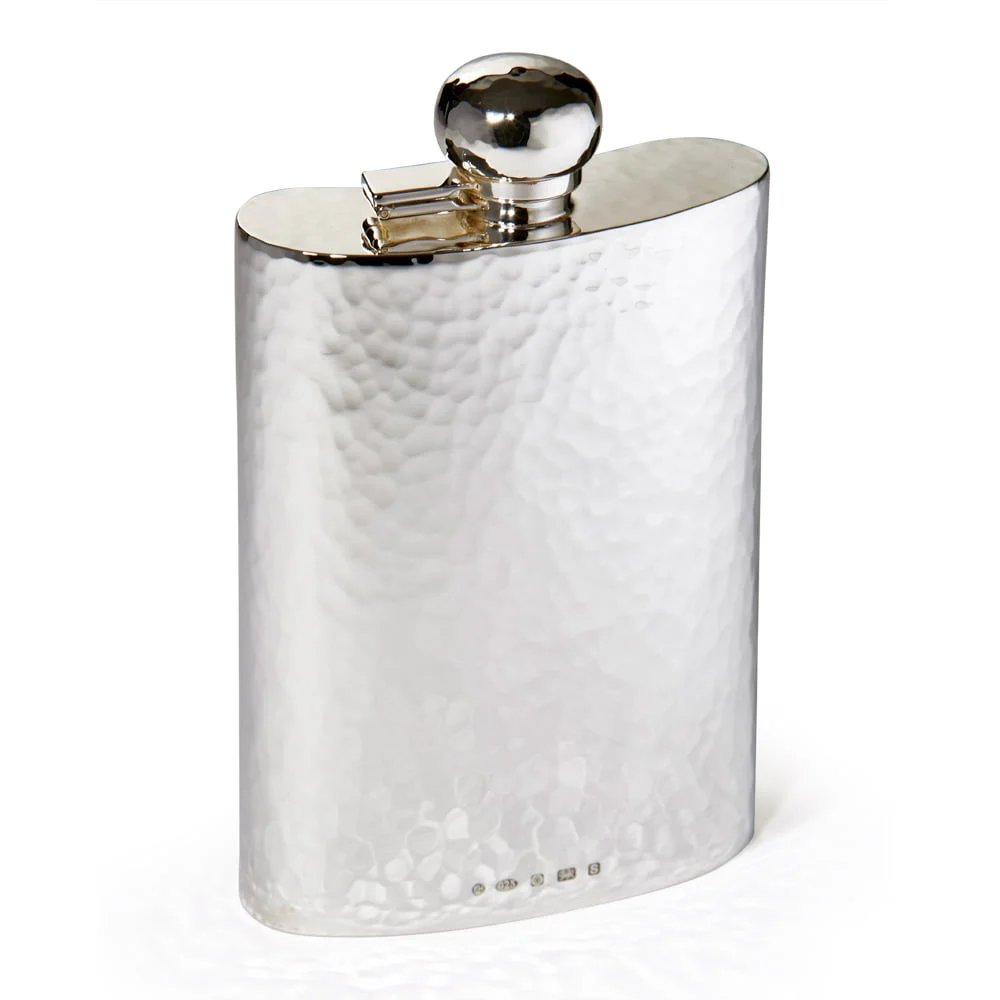 Sterling Silver Hammered 7 oz Captive Top Hip Flask from Francis Howard