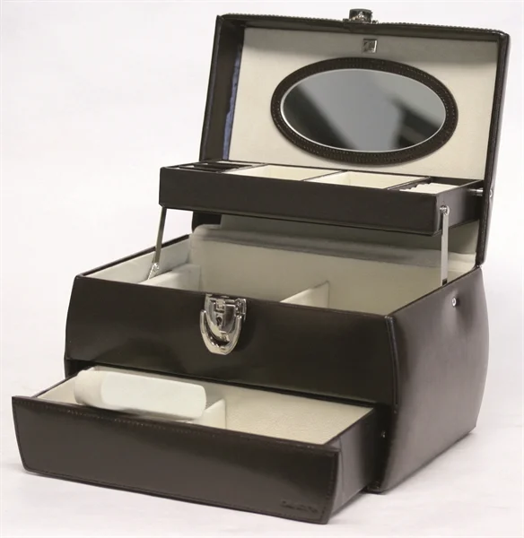 DavidT Chrome Automatic Brown Leather Jewellery Box