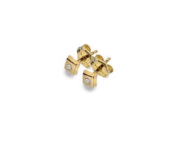 9 Carat Yellow Gold and Cubic Zirconia Square Stud Earrings