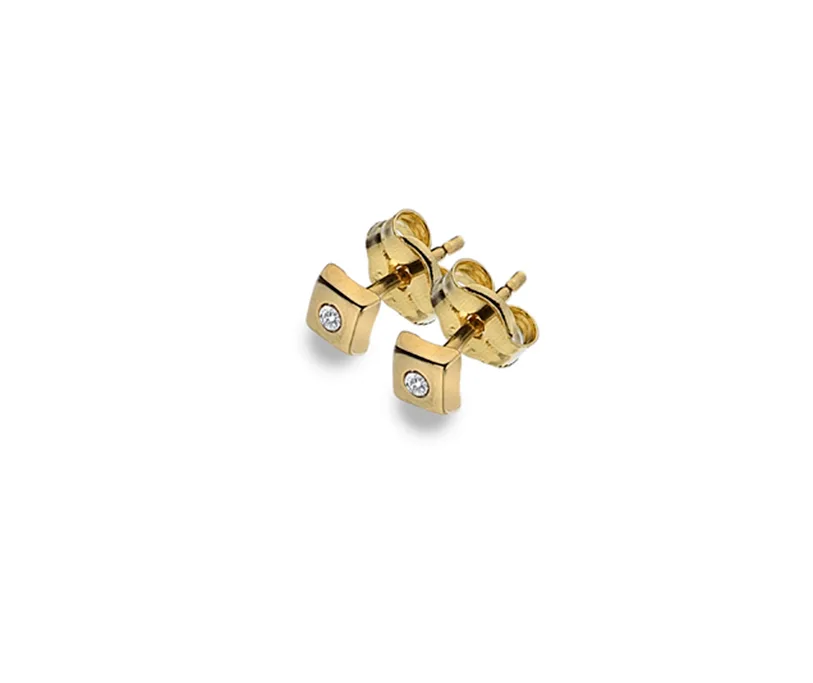 9 Carat Yellow Gold and Cubic Zirconia Square Stud Earrings