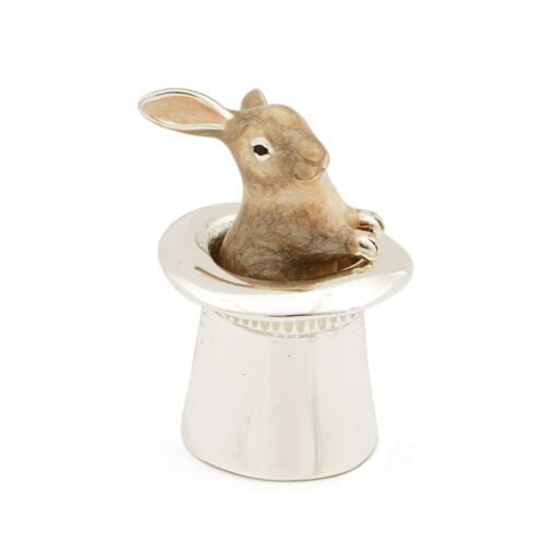 Saturno Sterling Silver and Enamel Rabbit in Grey Top Hat