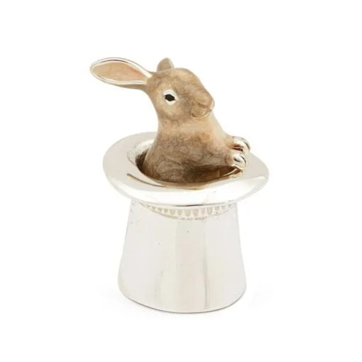 Saturno Sterling Silver and Enamel Rabbit in Grey Top Hat