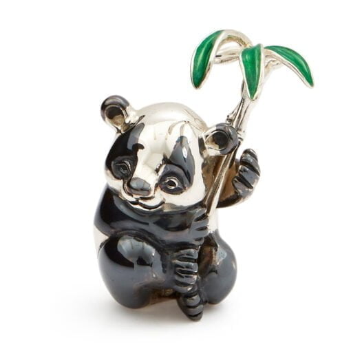Saturno Sterling Silver and Enamel Panda with Bamboo Figurine