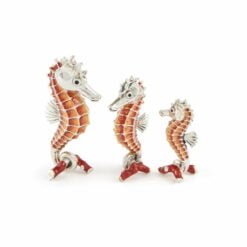 Saturno Silver with Enamel Red Seahorse Figurine