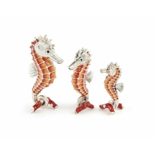 Saturno Silver with Enamel Red Seahorse Figurine