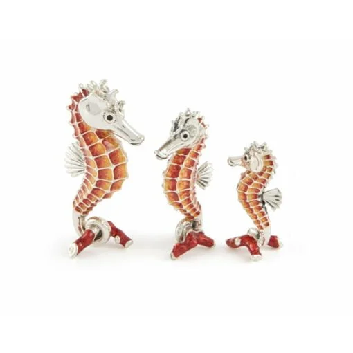 Saturno Silver with Enamel Red Seahorse Figurine