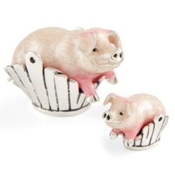 Saturno Sterling Silver with Enamel Pig in a Basket