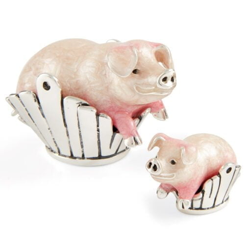 Saturno Sterling Silver with Enamel Pig in a Basket