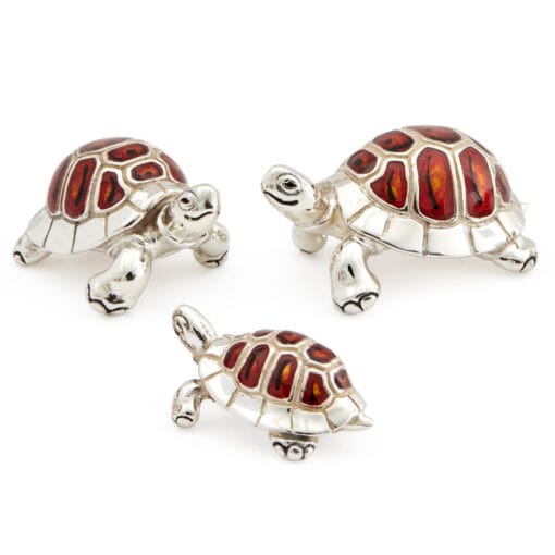 Saturno Sterling Silver with Enamel Red Tortoise Figurines