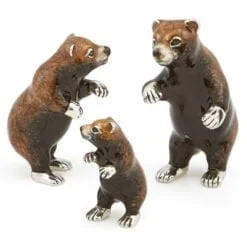 Saturno Sterling Silver with Enamel Grizzly Bear Figurines