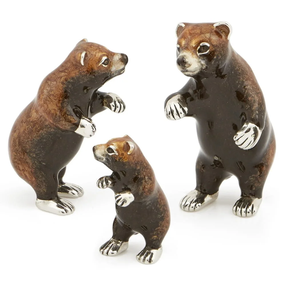 Saturno Sterling Silver with Enamel Grizzly Bear Figurines
