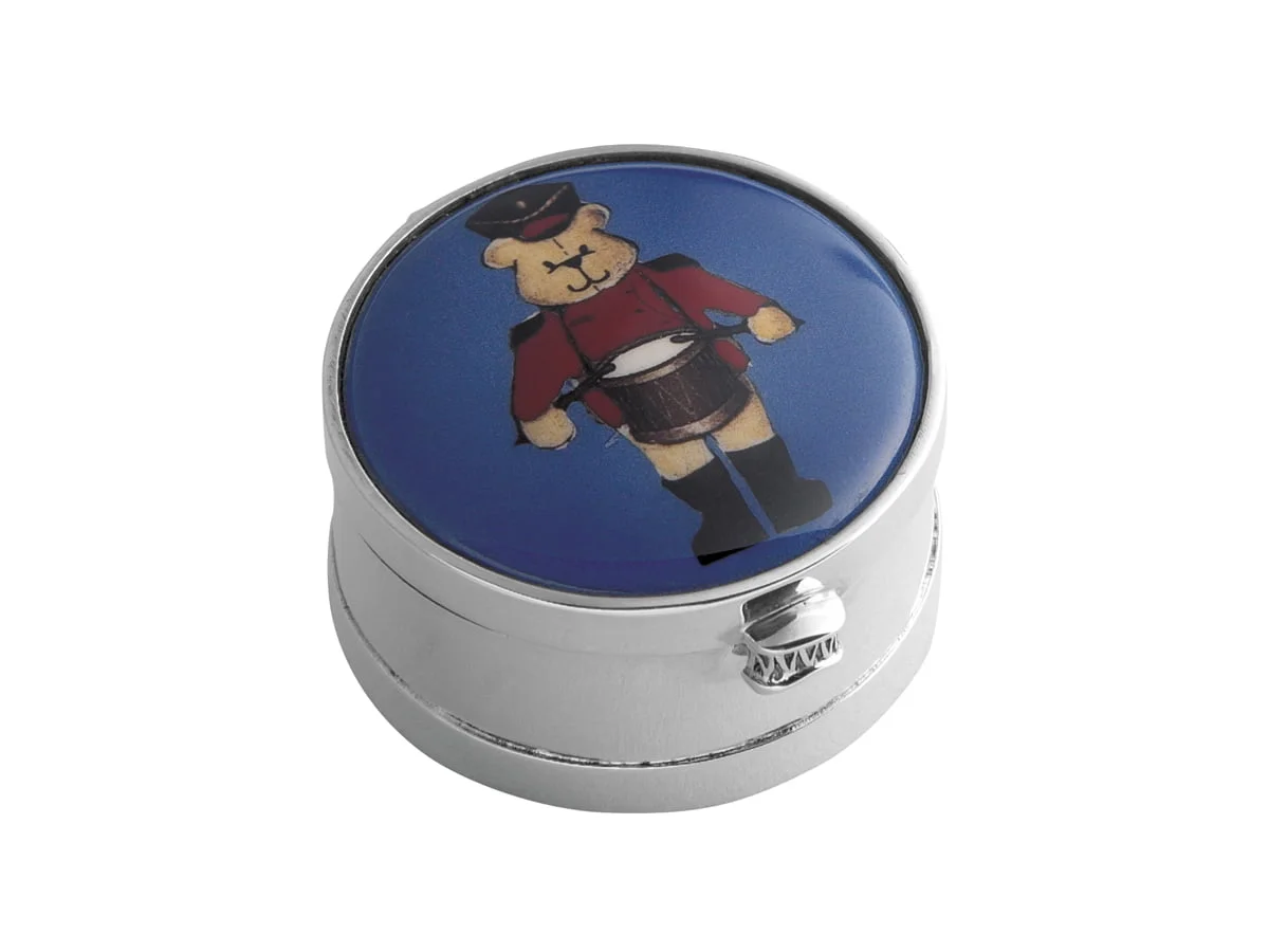 Sterling Silver Round Trinket Box with Enamel Teddy - Carrs Silver