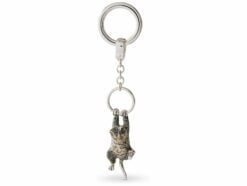 Saturno Silver Hanging Tabby Cat Keyring