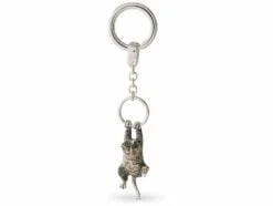 Saturno Silver Hanging Tabby Cat Keyring