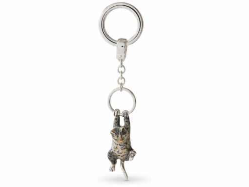 Saturno Silver Hanging Tabby Cat Keyring