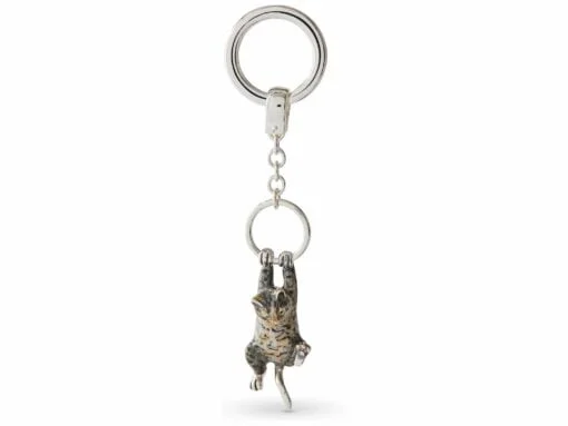 Saturno Silver Hanging Tabby Cat Keyring