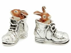 Saturno Sterling Silver with Enamel Rabbits in Shoe Figurine