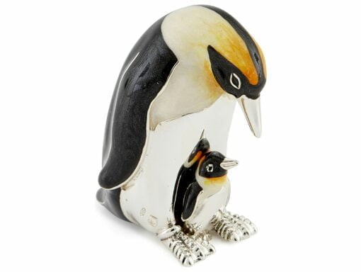 Saturno Sterling Silver with Enamel Penguin and Chick Figurine