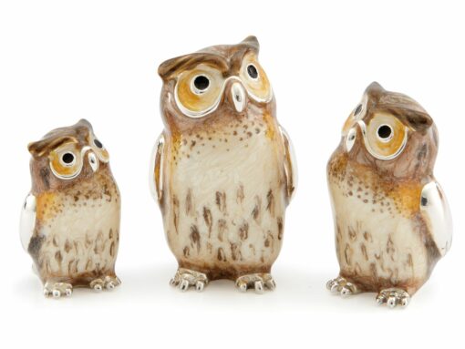 Saturno Sterling Silver with Enamel Owl Figurines