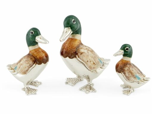 Saturno Sterling Silver with Enamel Standing Green Duck Figurines