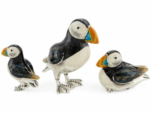Saturno Sterling Silver with Enamel Puffin Figurines