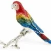 Saturno Silver with Enamel Red Parrot on a Branch Figurine