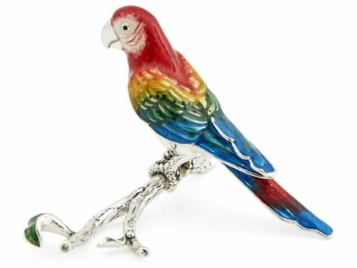 Saturno Silver with Enamel Red Parrot on a Branch Figurine